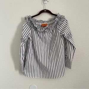 Patrizia Luca Women's Size Small Gray/White Striped Off Shoulder Long Sleeve Top